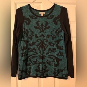 Dana Buchman Teal and Black Baroque Damask Crew Neck Sweater Size Medium